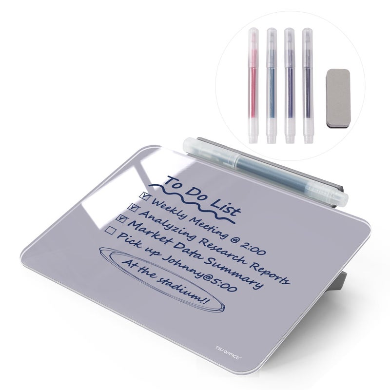 TSJ OFFICE Small Desktop Glass Dry-Erase Whiteboard - 8 X 6 Inches Tabletop Easel Whiteboard with Stand, Desk Board Buddy for Artist, Teacher and Student - Image 1